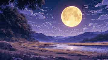 Free photo anime moon landscape