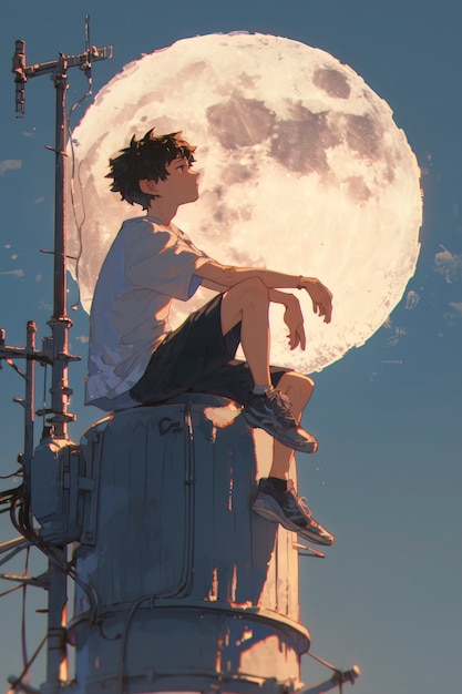 Free Photo anime moon landscape