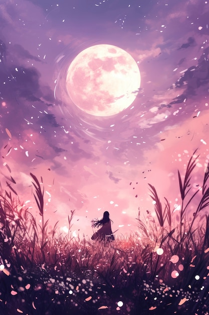 Anime moon landscape