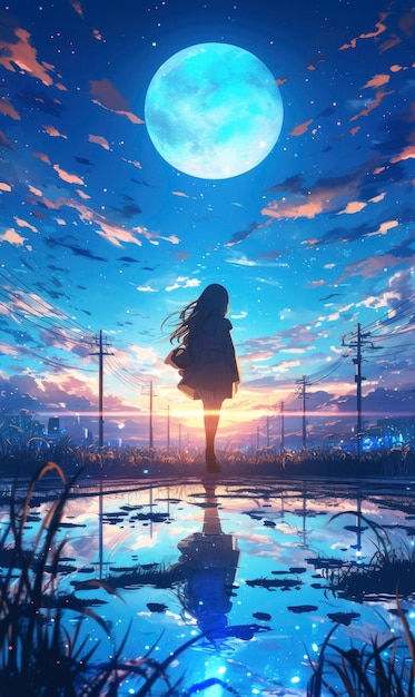 Anime moon landscape