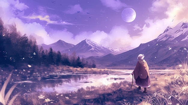 Free photo anime moon landscape