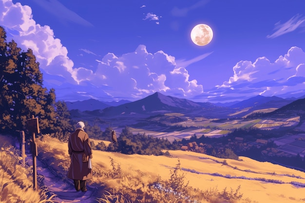 Free photo anime moon landscape