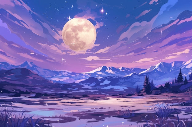 Free Photo anime moon landscape