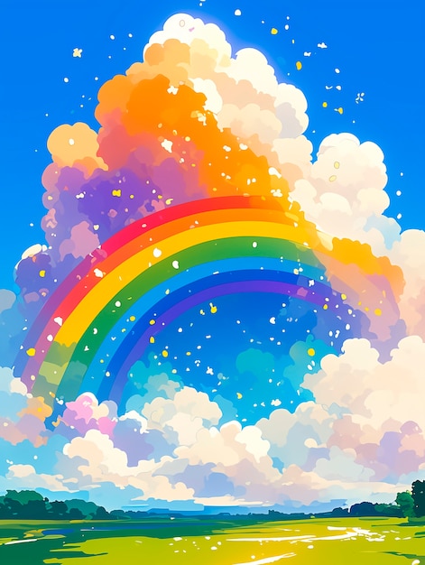 Anime rainbow landscape