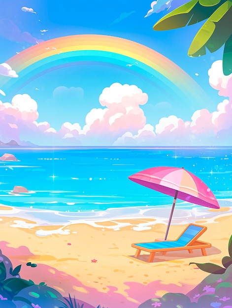 Free photo anime rainbow landscape