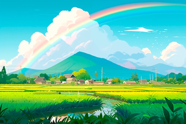 Free photo anime rainbow landscape