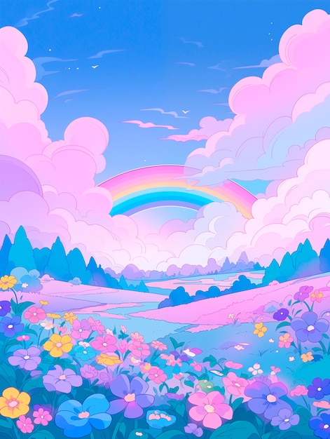 Free photo anime rainbow landscape