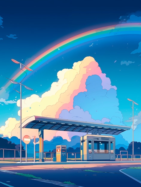 Free Photo anime rainbow landscape