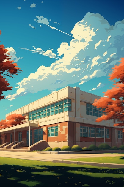 Anime school building illustration