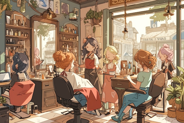 Free photo anime style beauty salon with cosmetology equipment