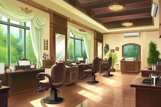 Free photo anime style beauty salon with cosmetology equipment