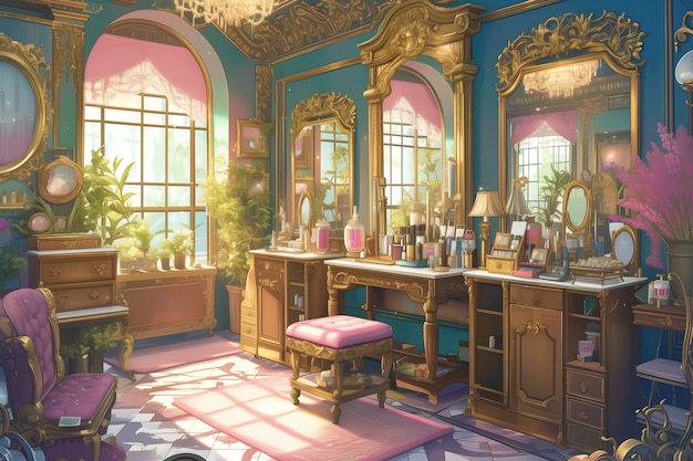 Free photo anime style beauty salon with cosmetology equipment