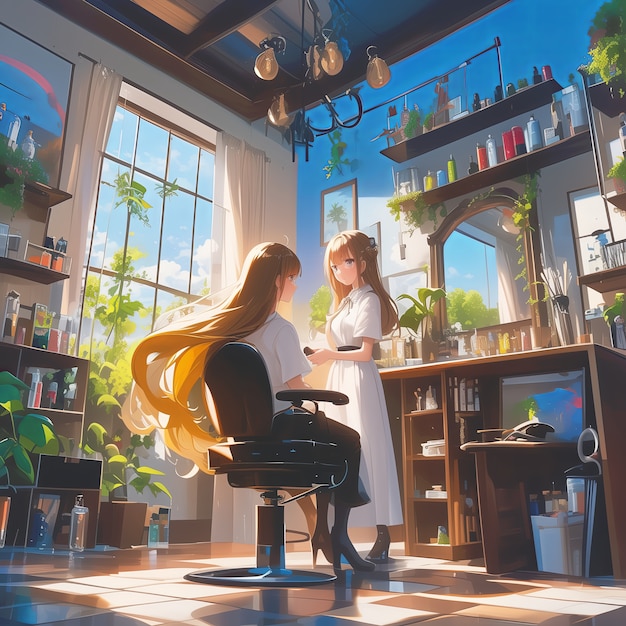 Free photo anime style beauty salon with cosmetology equipment