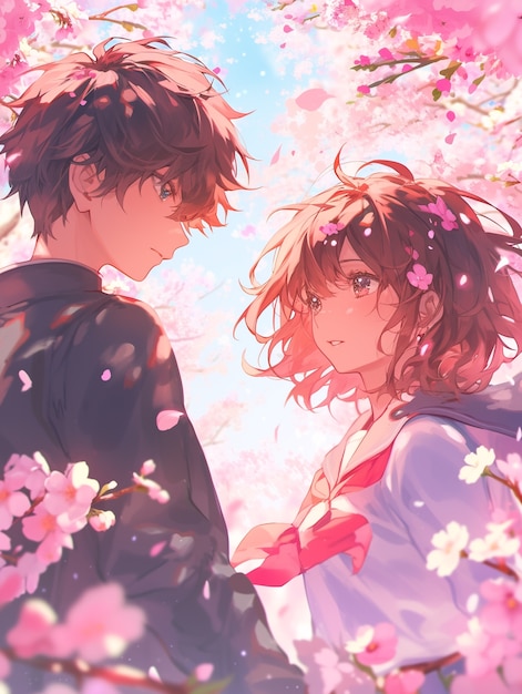 Free Photo anime style boy and girl couple in love