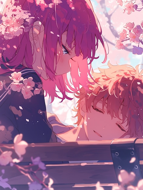 Free Photo anime style boy and girl couple