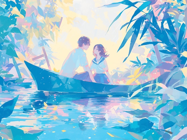 Free photo anime style boy and girl couple