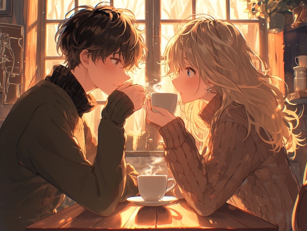 Free photo anime style boy and girl couple