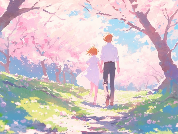 Free Photo anime style boy and girl couple