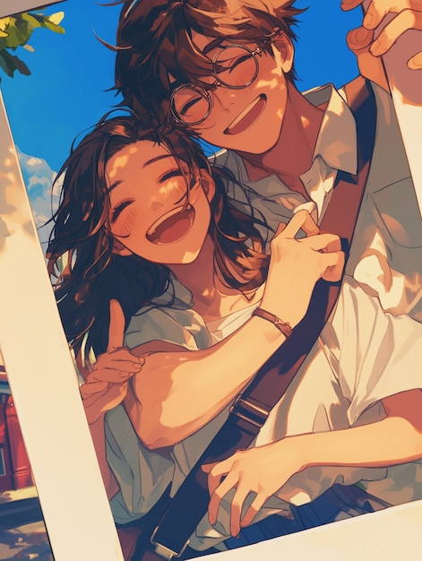 Free Photo anime style boy and girl couple