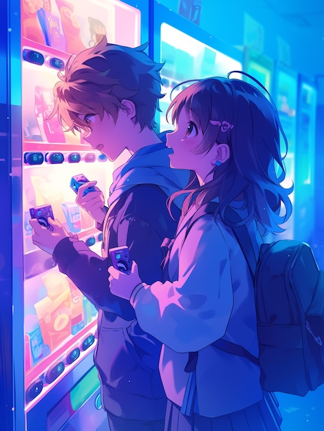 Free Photo anime style boy and girl couple