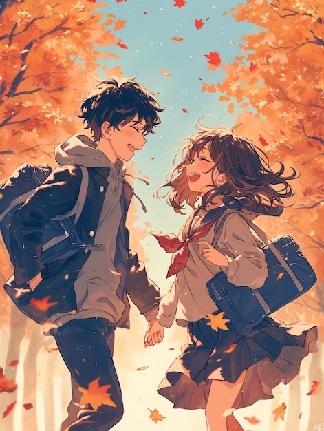 Anime style boy and girl couple