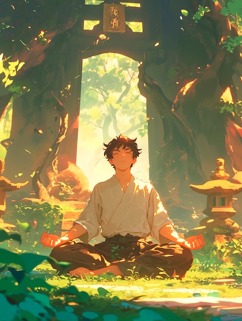 Free Photo anime style character meditating and contemplating mindfulness