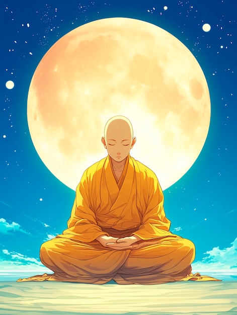 Free photo anime style character meditating and contemplating mindfulness