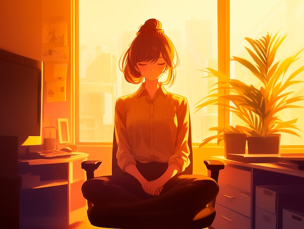 Free photo anime style character meditating and contemplating mindfulness