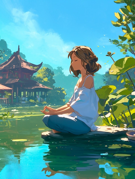 Free Photo anime style character meditating and contemplating mindfulness