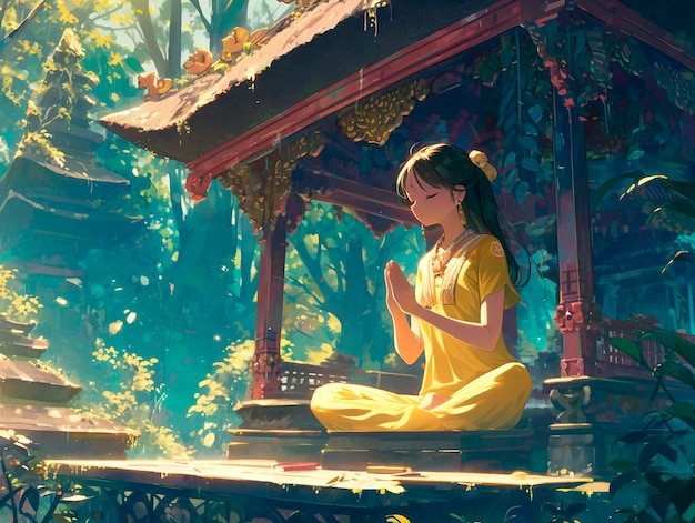 Free photo anime style character meditating and contemplating mindfulness