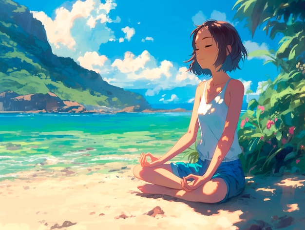 Free Photo anime style character meditating and contemplating mindfulness