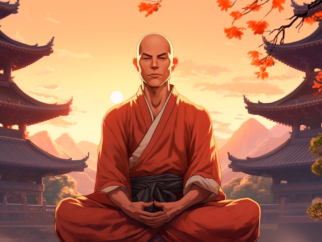 Free photo anime style character meditating and contemplating mindfulness