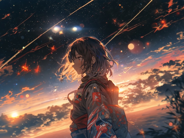 Free photo anime style  character  in space