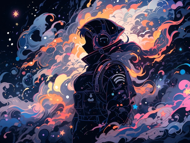 Free photo anime style  character  in space