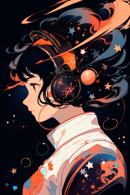 Free photo anime style  character  in space