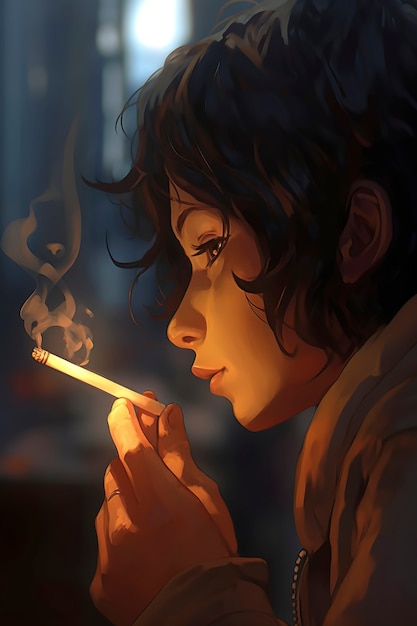 Anime style character with cigarette