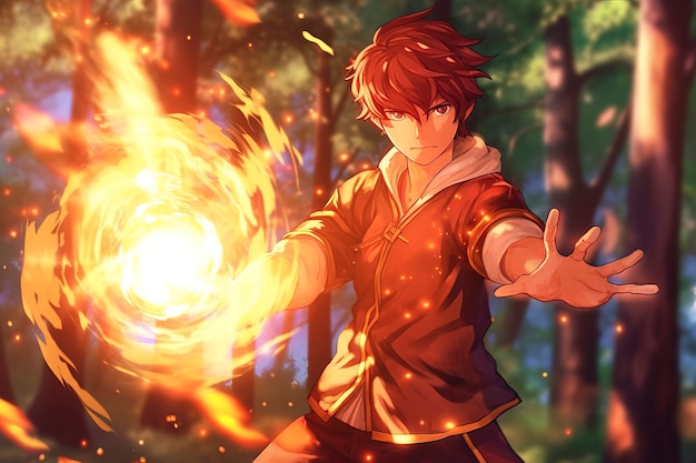 Free photo anime style character with fire