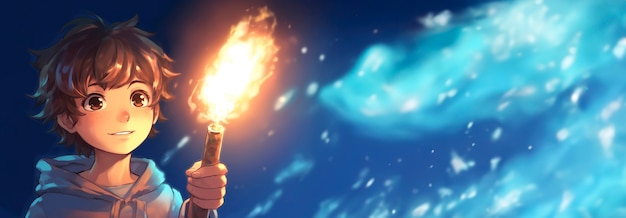 Free Photo anime style character with lit torch