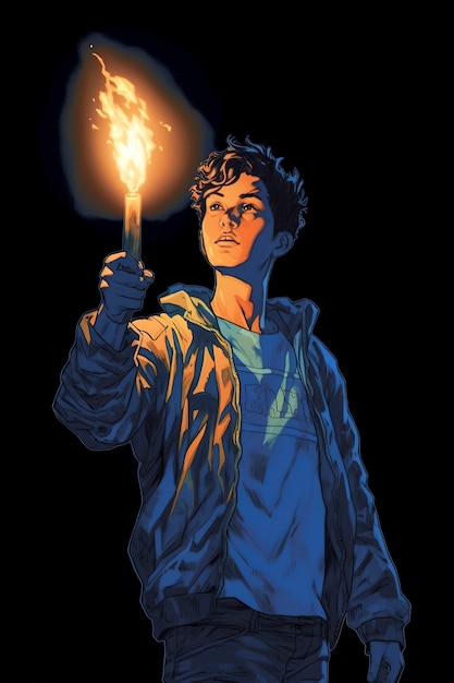 Anime style character with lit torch