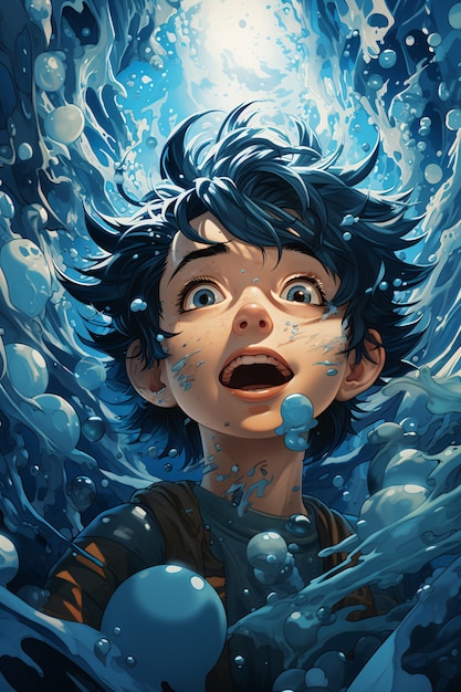 Anime style character with water