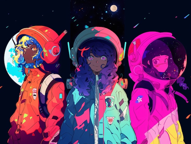 Free photo anime style  characters  in space