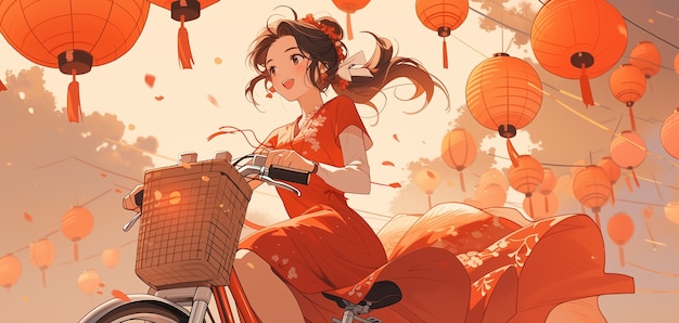 Free photo anime style chinese new year celebration scene