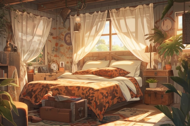 Free photo anime style cozy home interior with furnishings