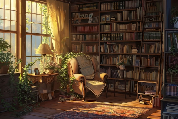 Free photo anime style cozy home interior with furnishings