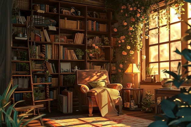 Free Photo anime style cozy home interior with furnishings