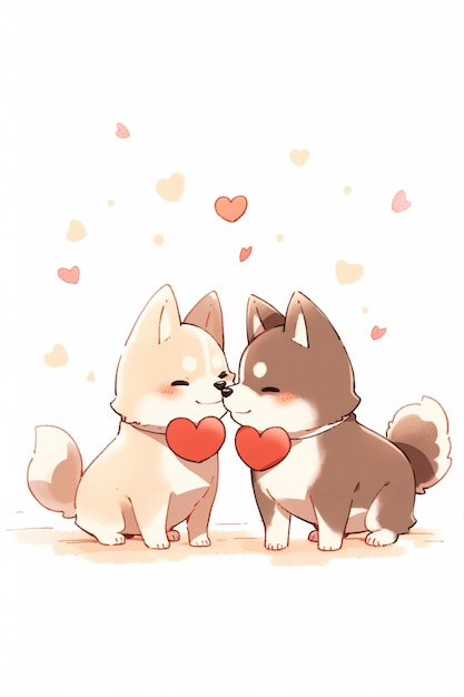 Free Photo anime style dogs celebrating valentines day