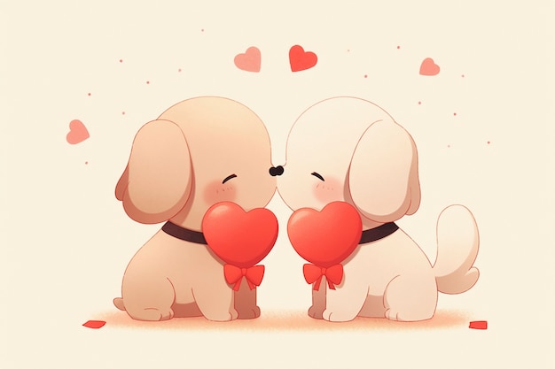 Anime style dogs celebrating valentines day