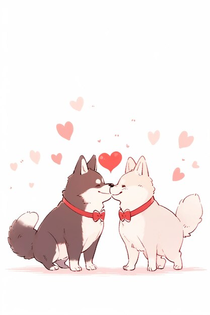 Anime style dogs celebrating valentines day