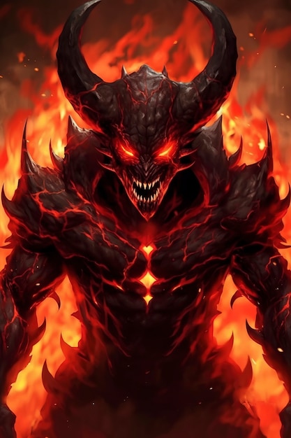 Free photo anime style evil character with fire and flames