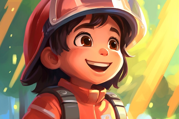 Anime style fireman character with fire